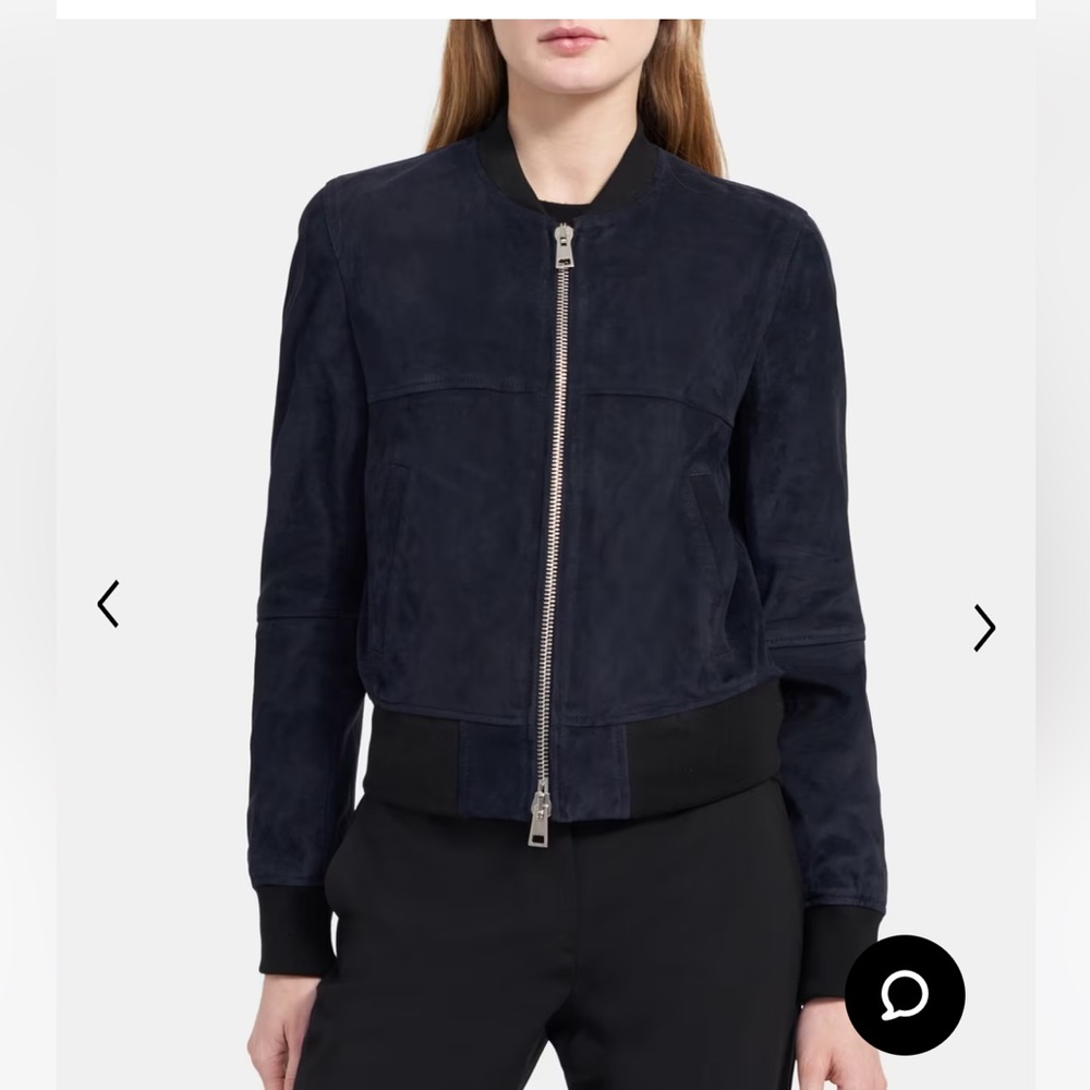 Theory Daryette S Benna Suede Lamb Leather Bomber Jacket Navy Blue Size SP - Picture 4 of 15